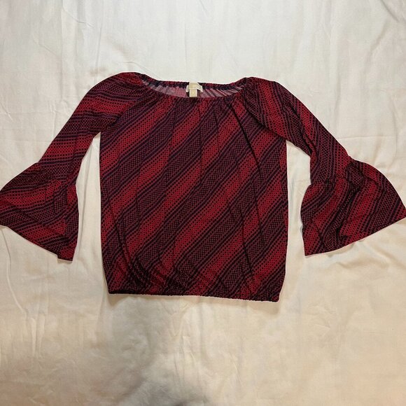 Michael Kors Navy Blue Red Polka Dot Flare Sleeve Elastic Waist Blouse | Size S - Picture 1 of 6